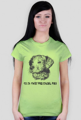 Koszulka damska biała z nadrukiem psa oraz napisem "TO JA TWÓJ PRZYJACIEL PIES"