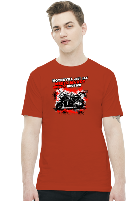 Motocykl jest jak media markt, nie dla idiotów - Męska koszulka motocyklowa