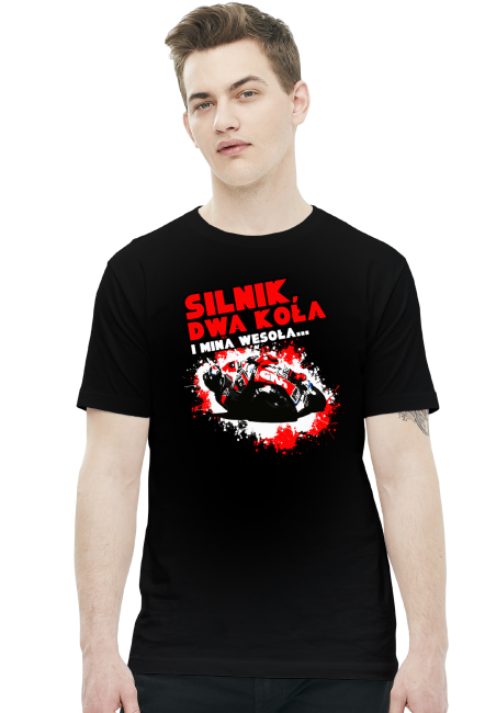 Silnik, dwa koła i mina wesoła - Męska koszulka motocyklowa