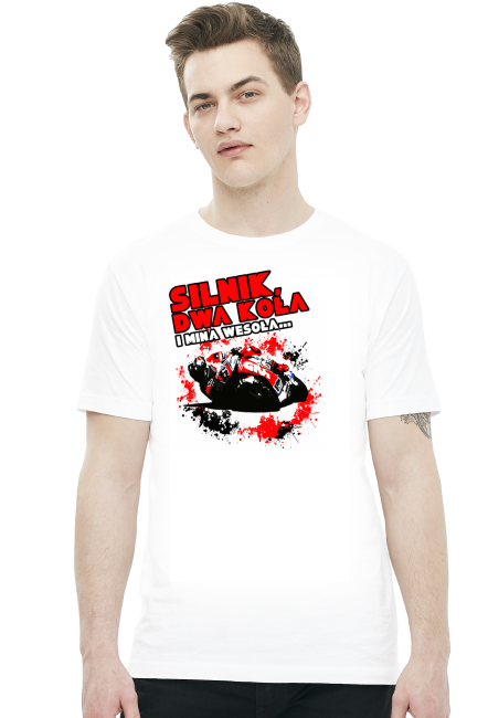 Silnik, dwa koła i mina wesoła - Męska koszulka motocyklowa