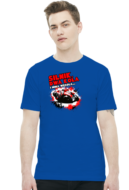 Silnik, dwa koła i mina wesoła - Męska koszulka motocyklowa
