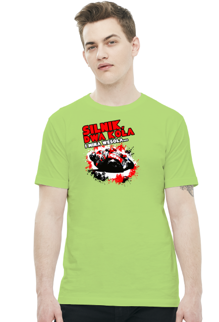 Silnik, dwa koła i mina wesoła - Męska koszulka motocyklowa