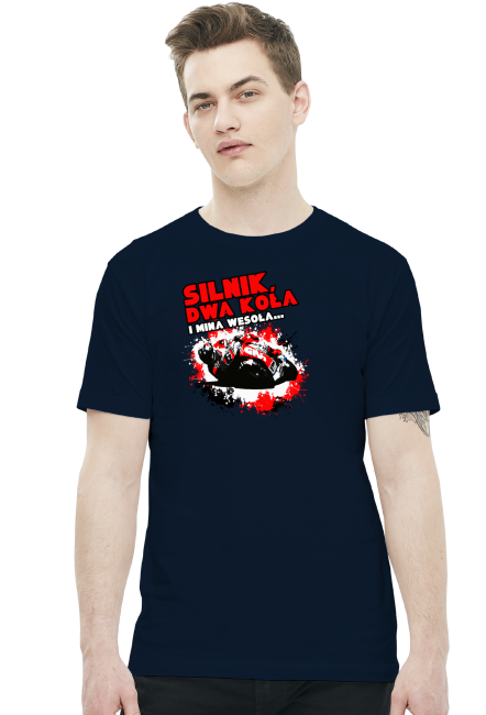Silnik, dwa koła i mina wesoła - Męska koszulka motocyklowa