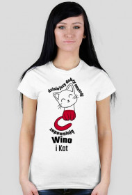 Dzisiejszy dobry nastrój zapewniają wino i kot - koszulka