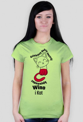 Dzisiejszy dobry nastrój zapewniają wino i kot - koszulka