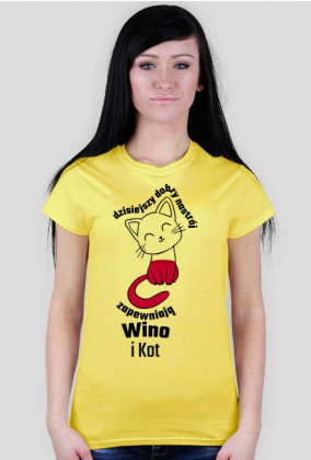 Dzisiejszy dobry nastrój zapewniają wino i kot - koszulka