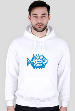 Męska bluza z  kapturem z nadrukiem - blue fish