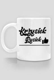 Kubek z logo Krzysiek Rysiek i łapką w górę