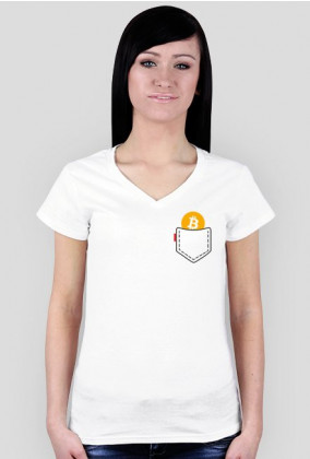Damska koszulka z Bitcoinem w kieszeni