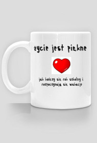 Kubek Biały "życie jest piękne jak kończy się rok szkolny i rozpoczynają się wakacje"