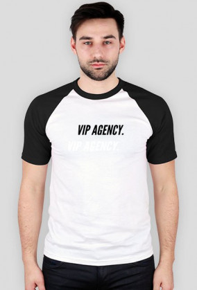MĘSKA Biała koszulka VIP Agency. z czarne rękawy