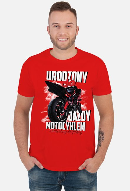 Urodzony do jazdy motocyklem, zmuszony do pracy - męska koszulka motocyklowa