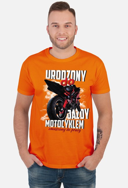 Urodzony do jazdy motocyklem, zmuszony do pracy - męska koszulka motocyklowa