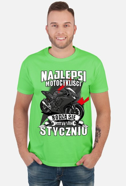 Najlepsi motocykliści rodzą się w STYCZNIU - męska koszulka motocyklowa