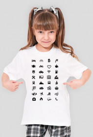 Podróżnicza koszulka z 34 ikonkami dzięki którym, porozumiesz się w każdym kraju.