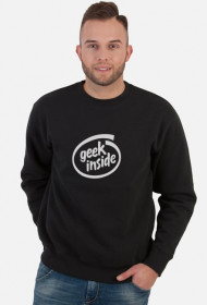 Czarna bluza męska bez kaptura dobra na tani prezent dla informatyka, programisty, nerda, geeka, pod choinkę, na mikołajki, na urodziny - Geek Inside przeróbka intel inside