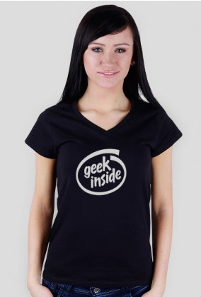 Koszulka damska dobra na tani i śmieszny prezent dla programisty, informatyka, nerda, geeka, pod choinkę, na mikołajki, na urodziny - Geek Inside parodia Intel Inside