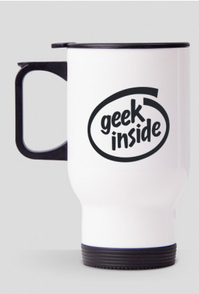 Kubek termiczny dobry pomysł na tani i śmieszny prezent dla programisty, nerda, geeka, na urodziny, na mikołajki, pod choinkę - Geek Inside parodia Intel Inside