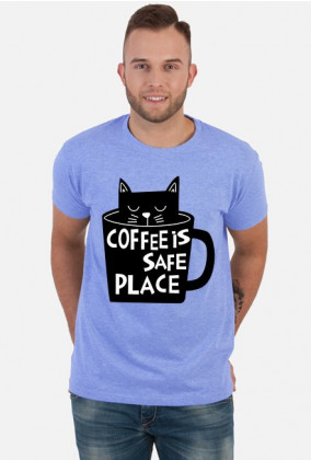 KOSZULKA MĘSKA CAT COFFEE IS SAFE PLACE