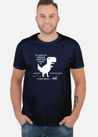 Koszulka męska ciemno niebieska z Dinozaurem z przeglądarki Chrome, dobra na prezent dla chłopaka programisty, informatyka, geeka, nerda na urodziny, na mikołajki, pod choinkę, na walentynki