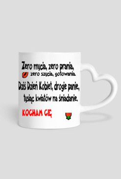 Kubek z uchem w kształcie serca z napisem