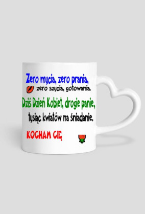 Kubek z uchem w kształcie serca z napisem
