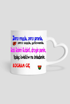Kubek z uchem w kształcie serca z napisem. Mozliwość własnego wydruku .
