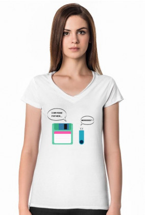 Damska koszulka z motywem z Gwiezdnych Wojen, pomysł na tani i praktyczny prezent dla programistki - Floppy Disk (Dyskietka), Pendrive - I am your father... Nooooo!!!