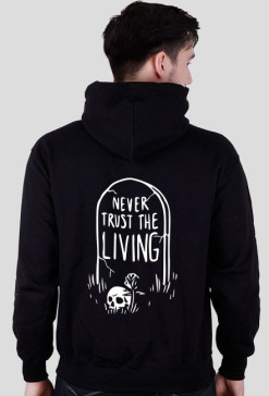 never trust the living czarna bluza męska z kapturem tył