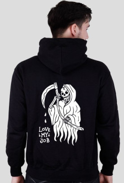 love my job czarna bluza męska z kapturem tył
