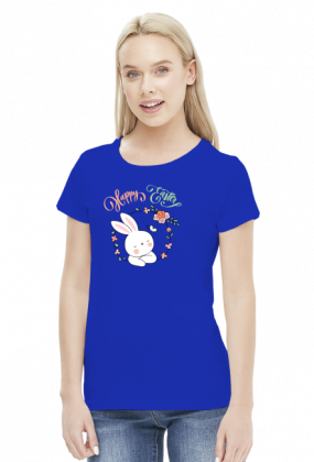 Happy Easter - królik - kwiaty - napis - damska koszulka