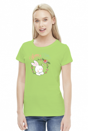 Happy Easter - królik - kwiaty - napis - damska koszulka