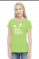 Happy Easter - biały napis z uszami i ogonem królika - damska koszulka