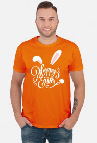 Happy Easter - biały napis z uszami i ogonem królika - męska koszulka