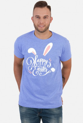 Happy Easter - biały napis z uszami i ogonem królika - męska koszulka