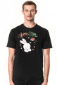 Happy Easter - królik - kwiaty - napis - męska koszulka