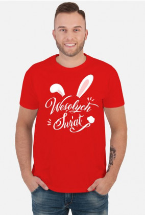 Wesołych Świąt - biały napis z uszami i ogonem królika - męska koszulka