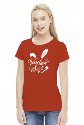Wesołych Świąt - biały napis z uszami i ogonem królika - damska koszulka