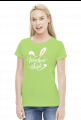 Wesołych Świąt - biały napis z uszami i ogonem królika - damska koszulka