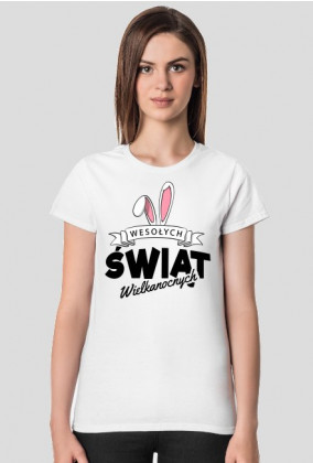 Wesołych Świąt Wielkanocnych - czarny napis z uszami królika - damska koszulka