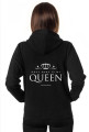 Czarna bluza damska z kapturem, rozpinana Queen