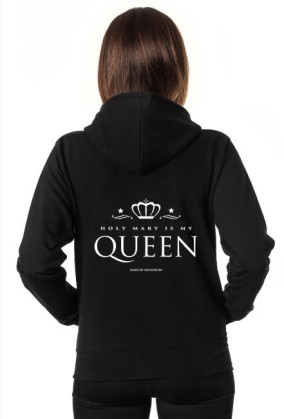 Czarna bluza damska z kapturem, rozpinana Queen