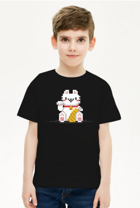 Pixel Art - Retro postać szczęśliwego kota - 8 bit - chłopiec koszulka