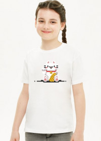 Pixel Art - Retro postać szczęśliwego kota - 8 bit - dziewczynka koszulka