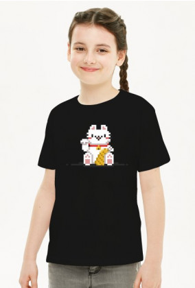 Pixel Art - Retro postać szczęśliwego kota - 8 bit - dziewczynka koszulka