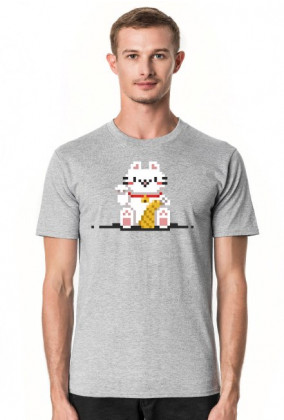 Pixel Art - Retro postać szczęśliwego kota - 8 bit - męska koszulka