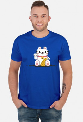 Pixel Art - Retro postać szczęśliwego kota - 8 bit - męska koszulka