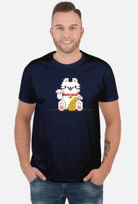Pixel Art - Retro postać szczęśliwego kota - 8 bit - męska koszulka