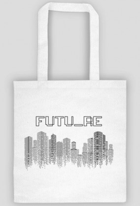 Pixel Art - Napis FUTU_RE - miasto - czarna grafika - torba