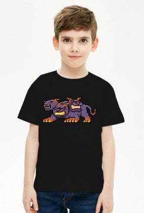 Pixel Art - Potwór Cerber - styl retro - grafika inspirowana grą Minecraft / Heroes of Might & Magic - chłopiec koszulka